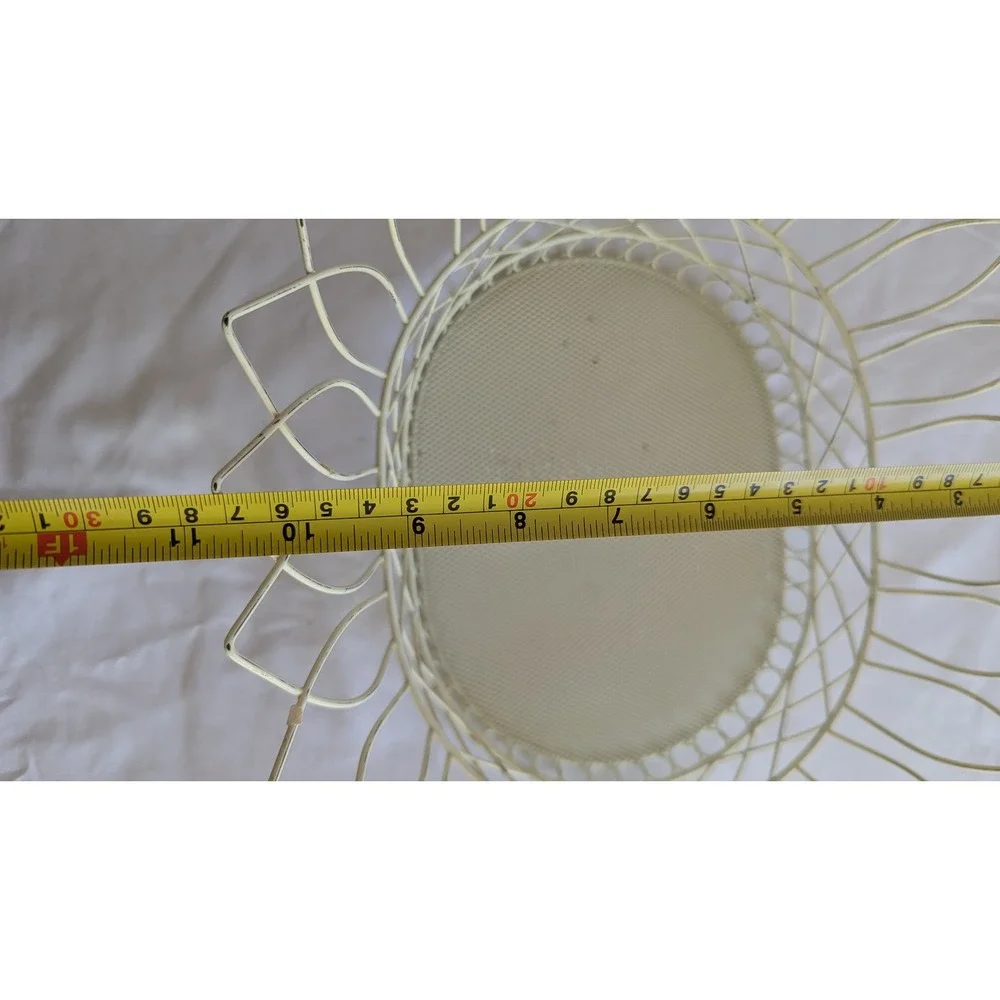 Vintage Cream Wire Scalloped Oval Basket Mesh Base Farmhouse Decor